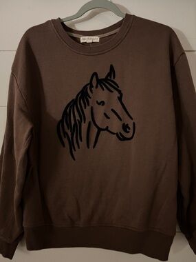 About A Horse Brown Graphic Crewneck Sweatshirt